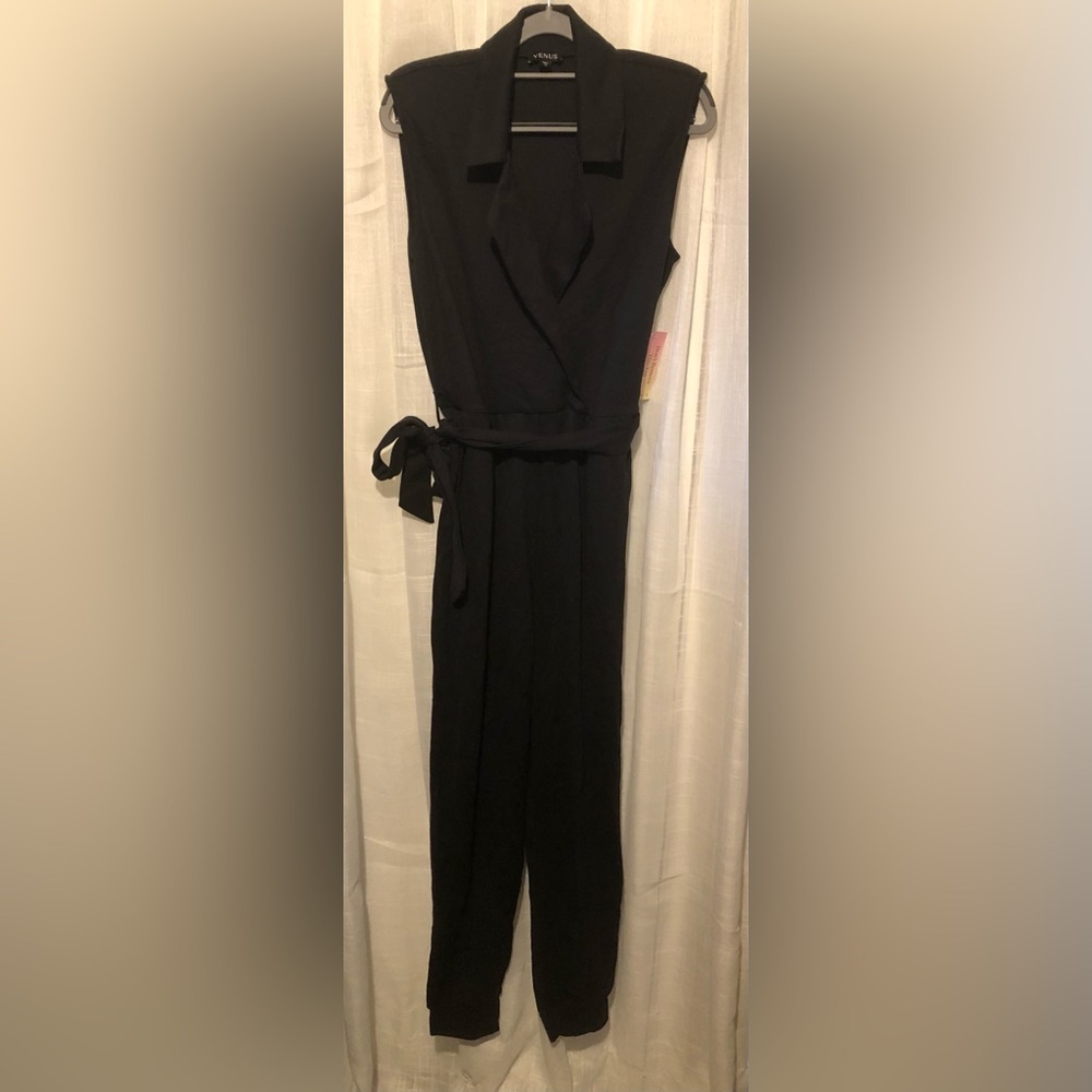 VENUS Black collared Tie-Waist Jumpsuit NWT SIZE MEDIUM - Picture 6 of 13